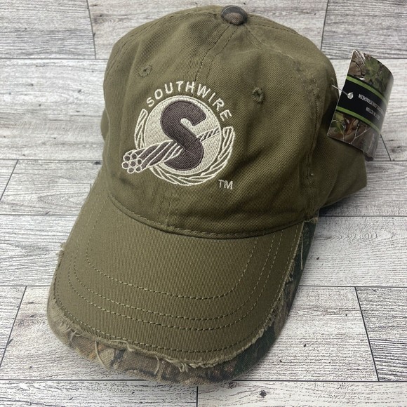 Southwire RealTree Hat Green Camouflage  Distressed Bill Strapback Camo Cap - Picture 14 of 15